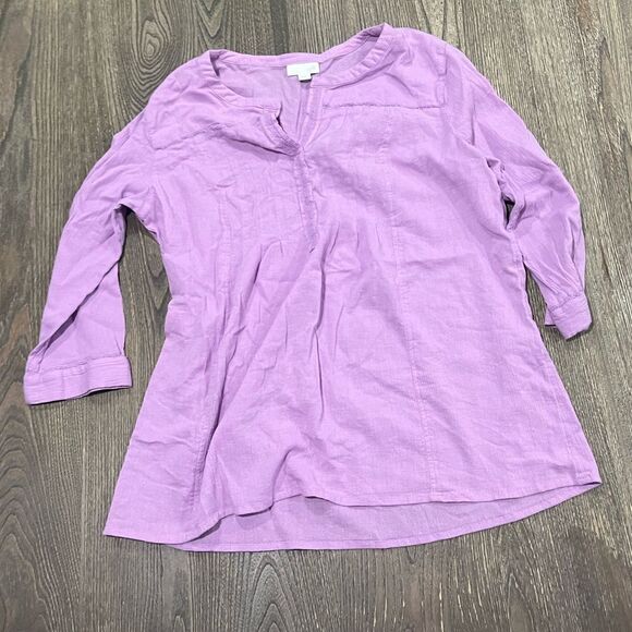 J. Jill Tops - J. Jill Womens Blouse Top 3/4 Sleeve Notch Neck Pullover Cotton Purple Size M